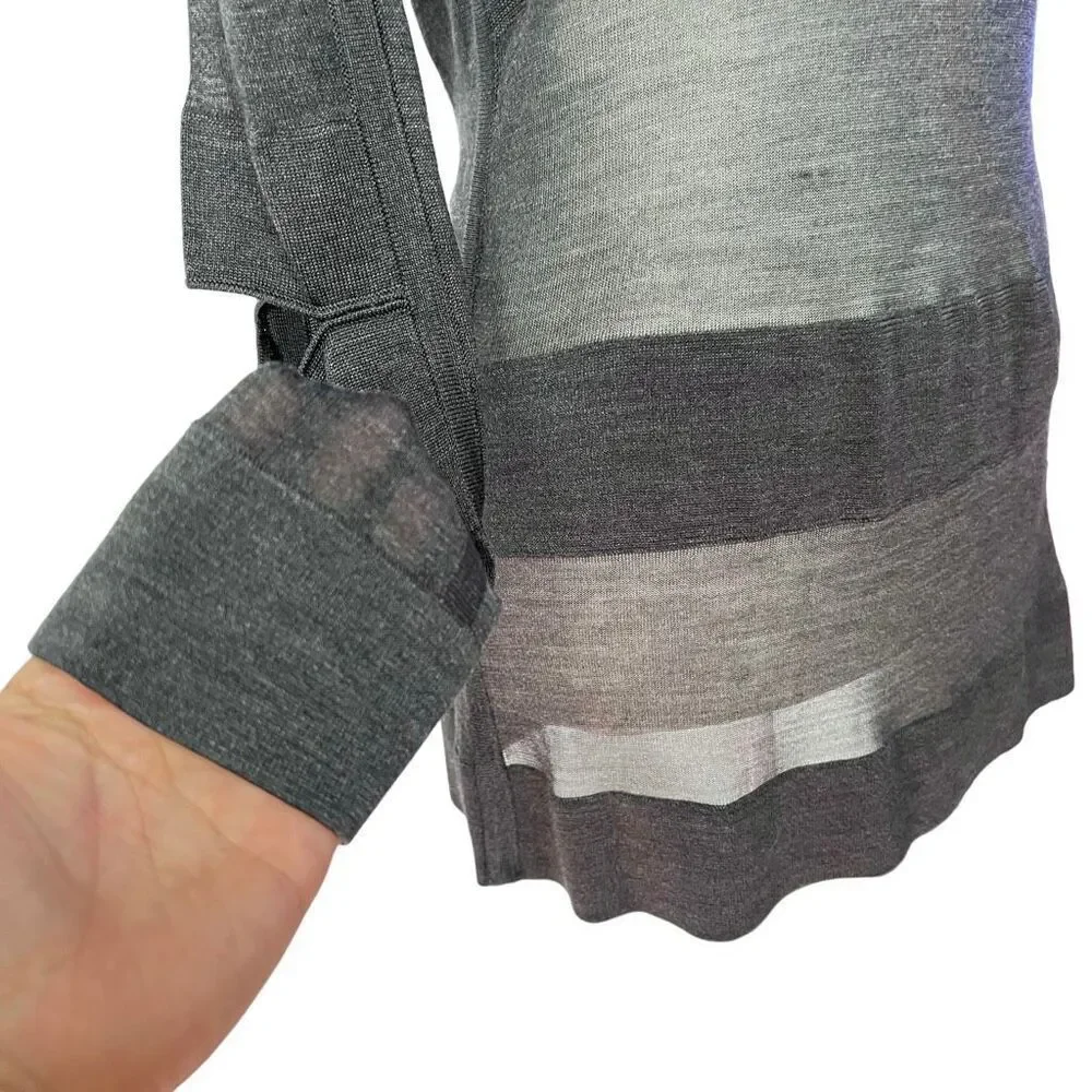 Jason Wu Light Knit Silk Top Size Large Gray Long-Sleeve Elbow Cut Wu Collection